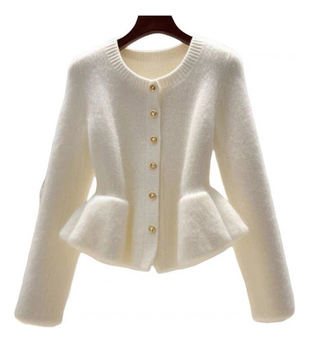 Elegante Cárdigan De Punto Con Ribete De Encaje Para Mujer,