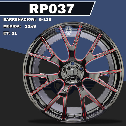Rines 22 Deportivos 5-115 Excelente Challenger Charger 300c Gloss Black Red Milled