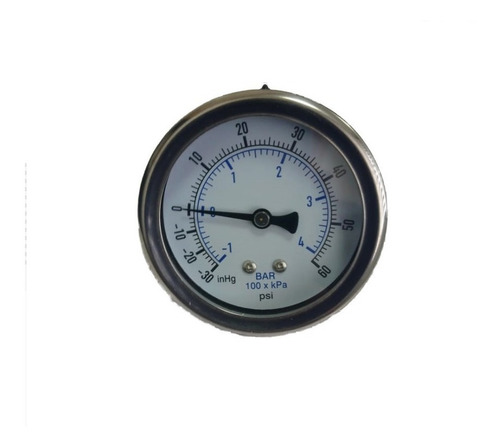 Manovacuometro -30inhg-60 Psi/bar Dial 2.5 Inox Trasera 1/4