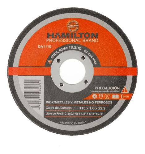 Disco Abrasivo Pack X10 Corte 115x1mm Acero Hierro Hamilton