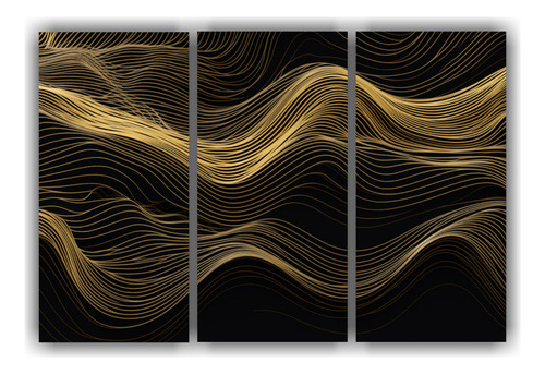 75x50cm Cuadro Abstracto Vanta Negro Y Oro Ilusión Visual
