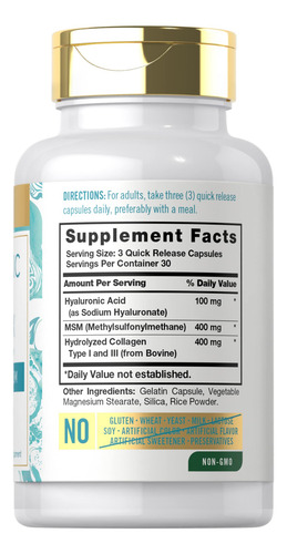 Suplemento De Ácido Hialurônico Carlyle 900 Mg Com Colágeno