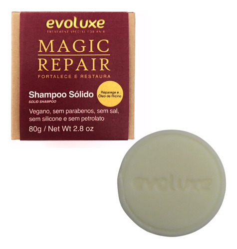 Shampoo Sólido Evoluxe Magic Repair 80g Vegano Limpeza Suave