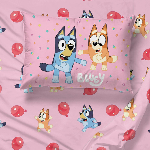Bluey Kids 3-piece Twin Sheet Set, Bluey Color Rosa Diseño De La Tela Animado