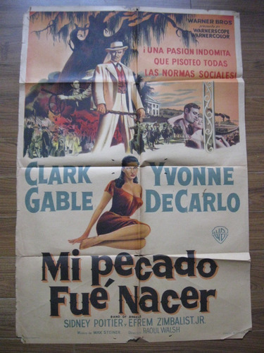 Poster Afiche Cine Mi Pecado Fue Nacer, Clark Gable, Decarlo