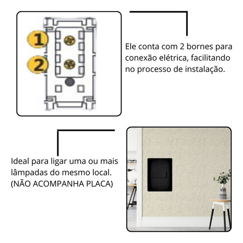 Kit 2 Modulo Interruptor Simples Preto Fame Habitat 4027