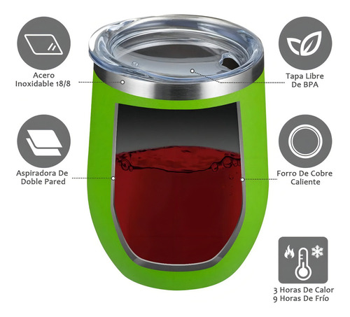 Vaso Térmico Para Vino, Café O Té 12oz Acero Inoxidable.