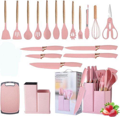 Conjunto Utensilios De Silicona De Cocina Y Cuchillos 19pcs