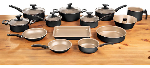 Jogo de panelas de cozinha Imperial Teflon Antiaderente Super com 13 peças preto com bege