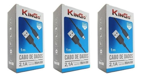 Kit 3 Cabos Usb V8 Kingo Preto 1m 2.1a Para Galaxy J4 Plus