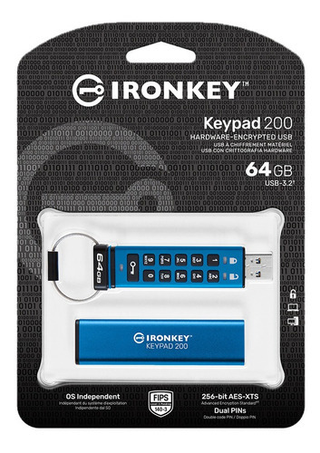 Memoria Usb Cifrada Kingston Ironkey Keypad 200 64gb Color Azul