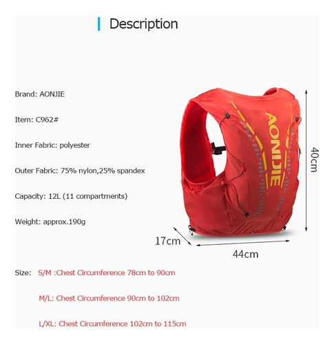 Chaleco Hidratación Running 12l Para Hombres Aonijie