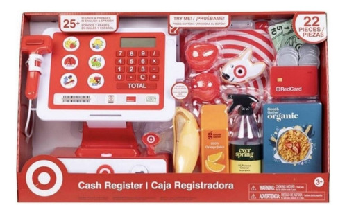 Caja Registradora Con 25 Sonidos En Ingles Y Español 22 Pzs Color Rojo