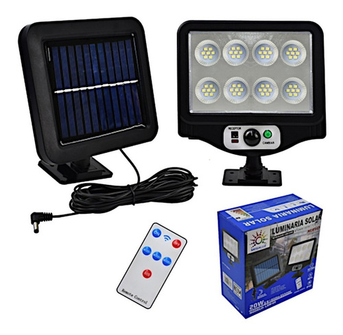 Lampara Con Panel Solar Led 20w Sensor De Movimiento Color Negro