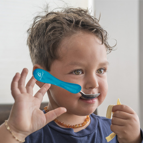 Set De Cubiertos De Acero Inoxidable Ergonómico con Estuche Ideal Para Niños Color Azul Ele-Gate