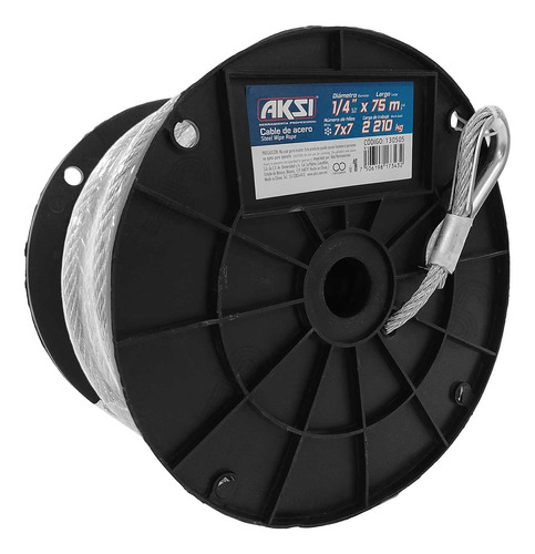 Cable De Acero 7x7 Galvanizado Aksi 130505 6.35 Mm X 75m