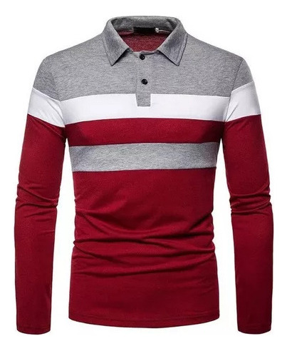 Polo De Hombre De Manga Larga Con Botones Y Cuello Largo.