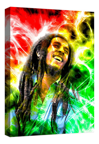 Cuadro Decorativo Canvas Moderno Bob Marley Color Bob Marley 4 Armazón Natural