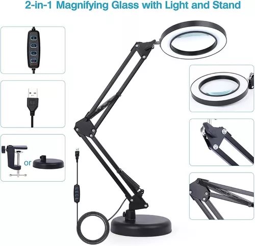 Lámpara de aumento, luz flexible con clip para escritorio, lupa para leer y  reparar, lámpara de escritorio lupa iluminada con abrazadera de luz LED