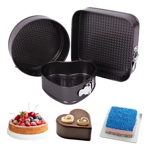 3 Moldes Para Pasteles Desmontables Corazón Círculo Cuadrado