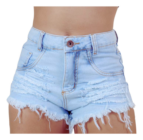 Shorts Jeans Feminino Cintura Alta Desfiado Hot Pants St011