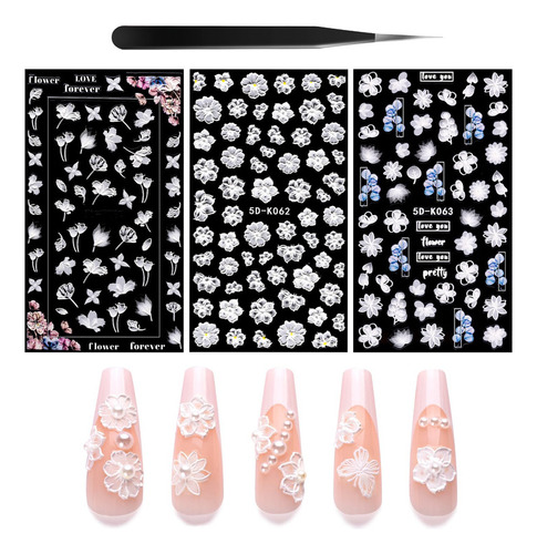 Stickers Para Uñas 5d Flor Nail Art Pegatinas Calcomanías 3