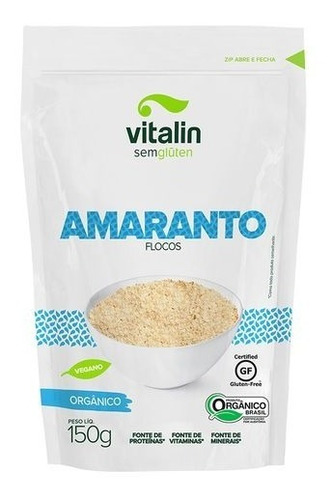 Flocos De Amaranto Orgânico Sem Glúten Vegano Vitalin 150g