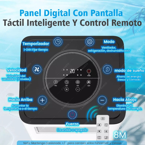 Aire Acondicionado Portátil 8000btu/h Con Deshumidificación Blanco