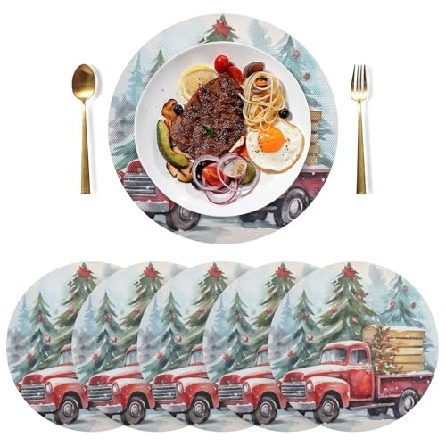 Set De 6 Individuales Red Truck Para Mesa De Comedor