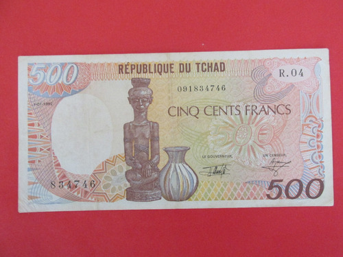 Billete Chad 500 Francos Africa Año 1992 Raro Y Muy Escaso