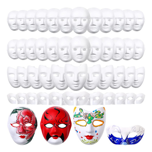 50 Máscaras De Papel Maché Pintables, Máscara Blanca...