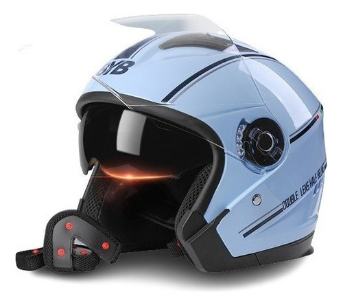 Set Casco Abierto Abatible Motociclista Uso Rudo Gafas Humo