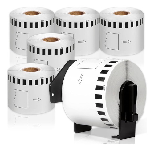 6 Rollos + 6 Soportes Etiquetas Continua Dk 2205 - 30.5m