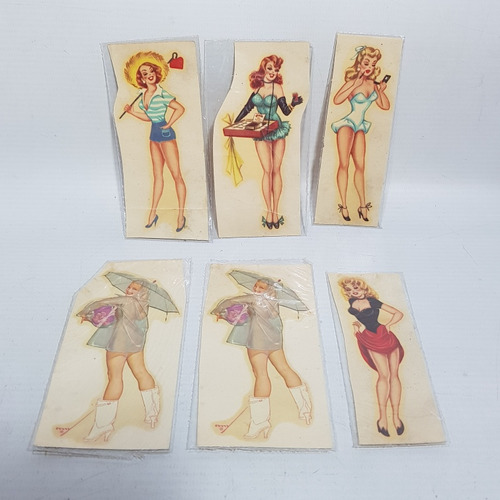 Antiguas Calcomanías Pin Up Femenina Al Agua Lote Mag 62568