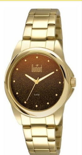Relógio Feminino Dumont Dourado Fundo Marrom Du2035lnu/4p