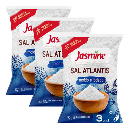 Kit 3 Sal Jasmine Atlantis Salinas de Mossoró 1Kg