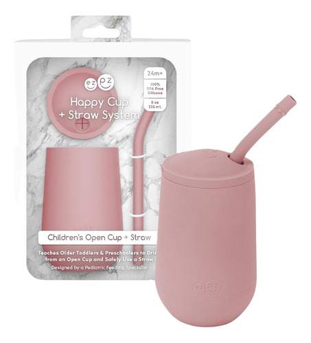 Vaso Ezpz Entrenador Grande Con Popote Para Bebes Silicon Color Rosa Nórdico