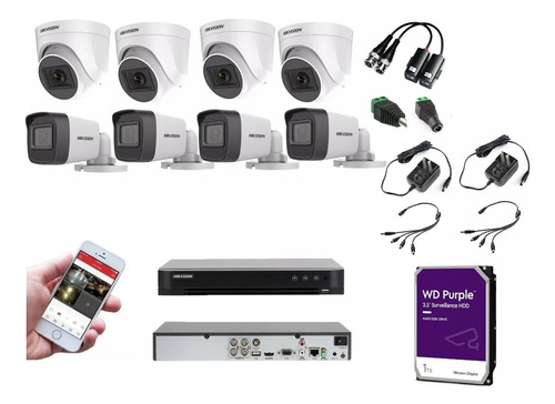 Hikvision Kit 8 Camaras  Seguridad Vigilancia  5mp + Disco