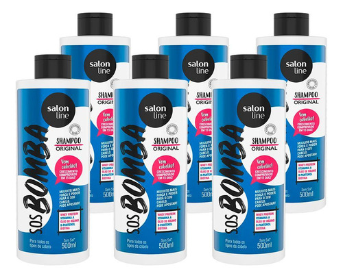  Kit Com 6 Shampoo Salon Line S.o.s Bomba Whey Protein 500ml
