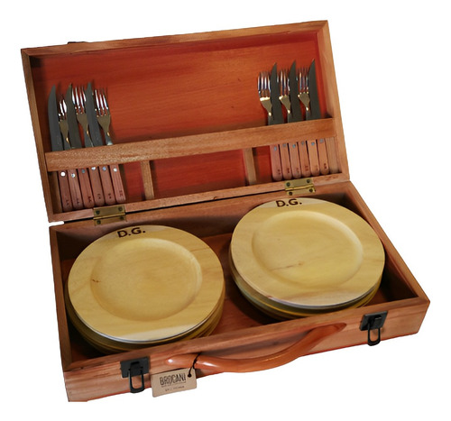 Set Asador X6 Portátil Regalo Plato Madera Cubierto Estuche 