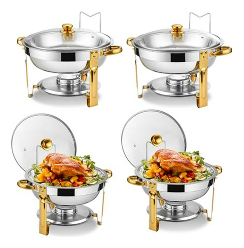 Set De Buffet 4 Pack Con Tapa De Vidrio - Acero Inoxidable -