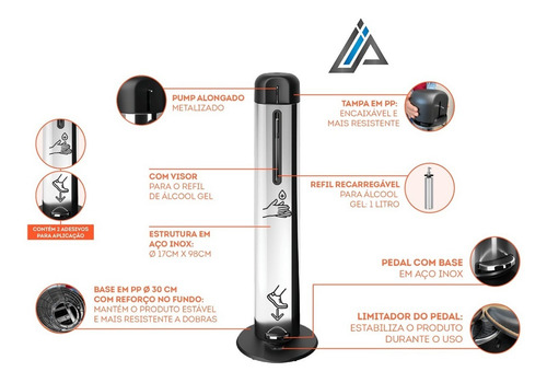 Imagem 3 de 10 de Totem Dispenser De Aço Inox Para Álcool Gel Com Pedal Brinox