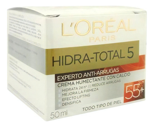 Crema Antiarrugas +55 L'Oréal Paris Hidra-Total 5 para piel seca de 50mL