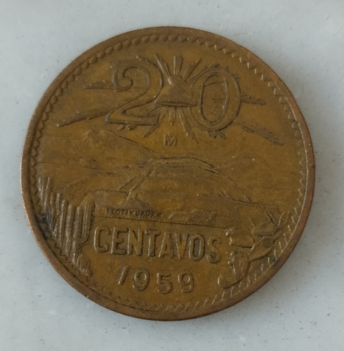 Moneda 20 Centavos Pirámide 1959 Fecha Escasa Buen Estado