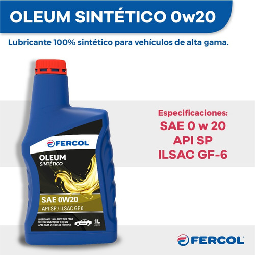 Aceite Fercol Oleum 0w20 100% Sintetico X 1 Lt Api Sp