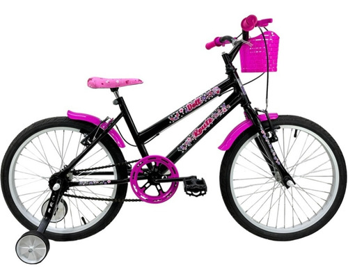 Bicicleta  de passeio infantil Route Doll aro 20 14" freios v-brakes cor preto/rosa com rodas de treinamento
