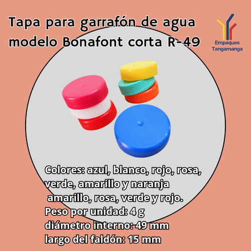 Tapa Con Liners Modelo Bonafont R49 Para Garrafón De 19/20 L Naranja Tapa Con Liners Modelo Bonafont R49 Para Garrafón De Agua Purificada De 19/20 Litros 500pz