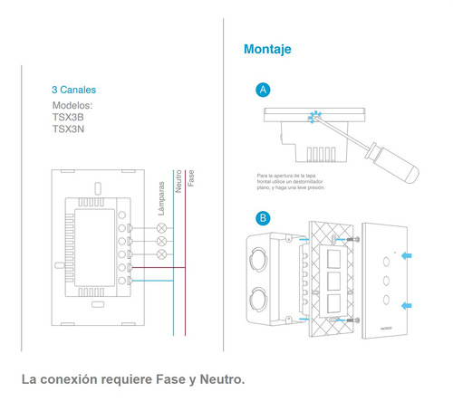 Tecla Smart Negra 3 Canales Wifi Ac100-240v Macroled Tsx3n