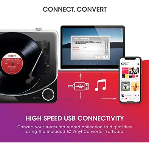 Ion Audio Max Lp Negro | Tocadiscos De Conversión De Vinilo