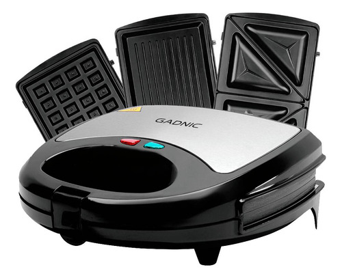 Sanduicheira Grill Elétrico Waffles Gadnic 3 Em 1 Cor Preto 110v